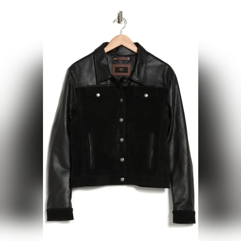 Frye Leather Crop Trucker Jacket S